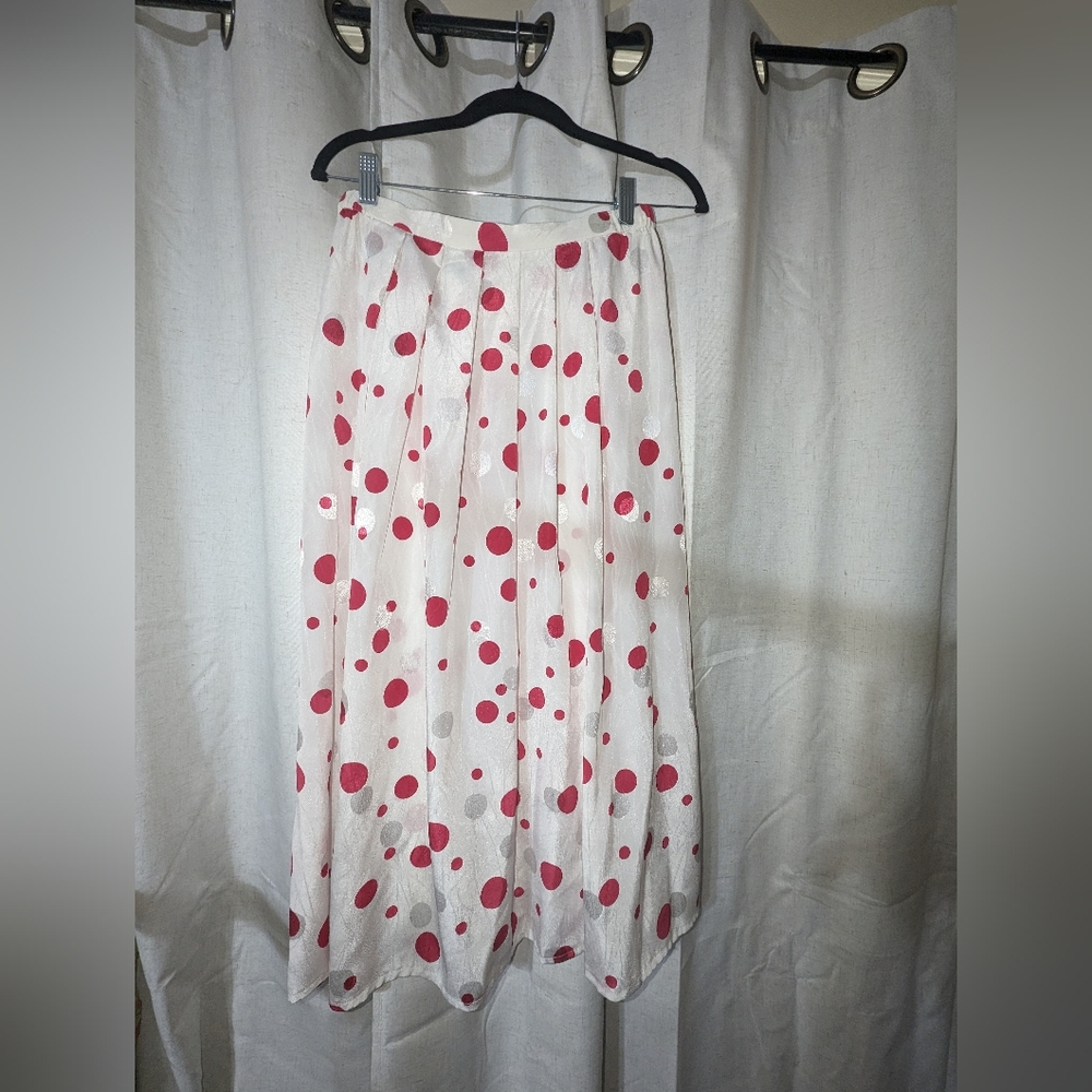 Vintage Polkadot Pink And White Pleated Maxi Skirt